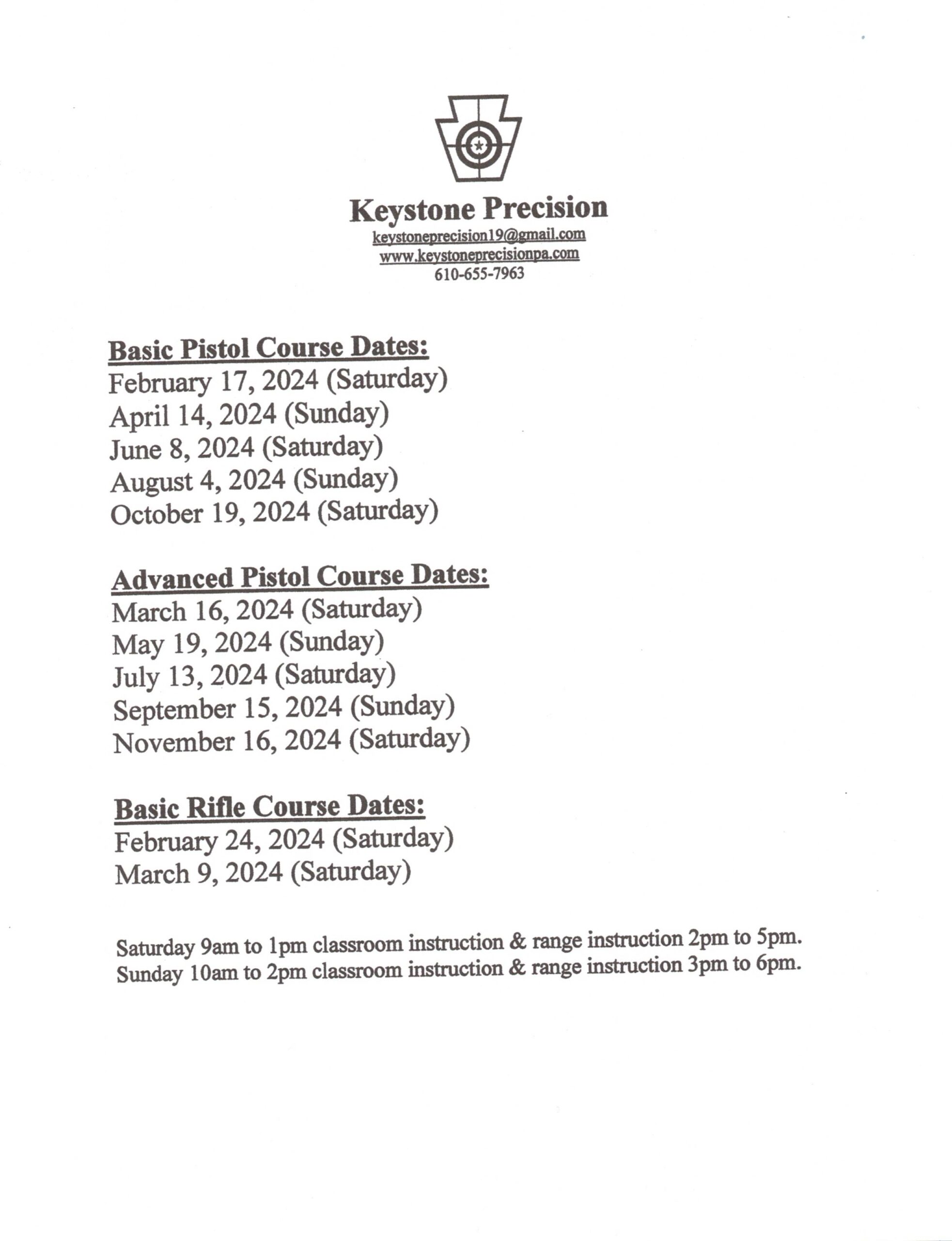 Keystone Precision course dates for 2024! Schuylkill Gun Works