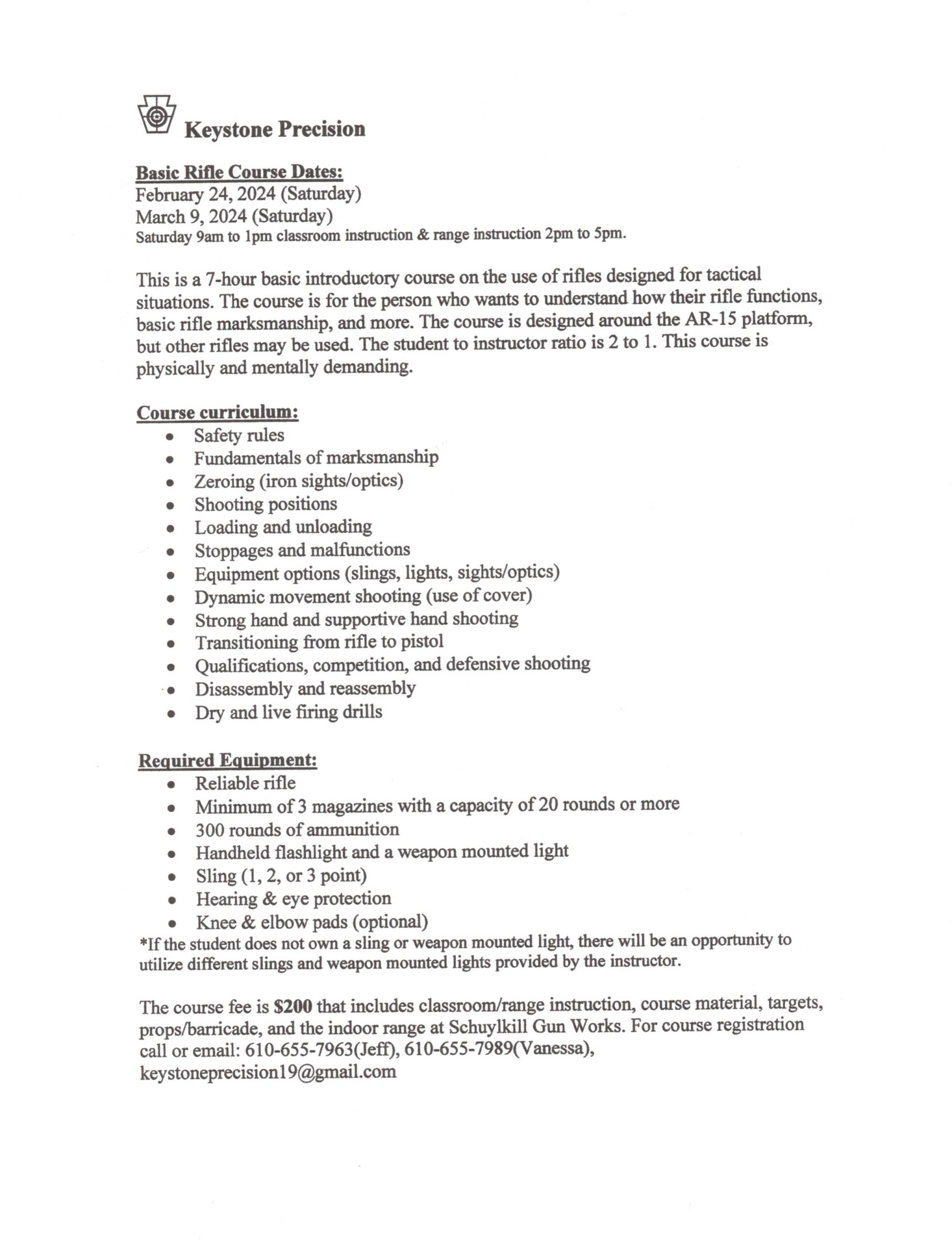 Keystone Precision basic rifle course Schuylkill Gun Works